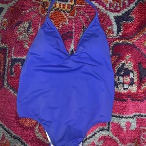 PINK One Piece Ruched Blue Bathing Suit
